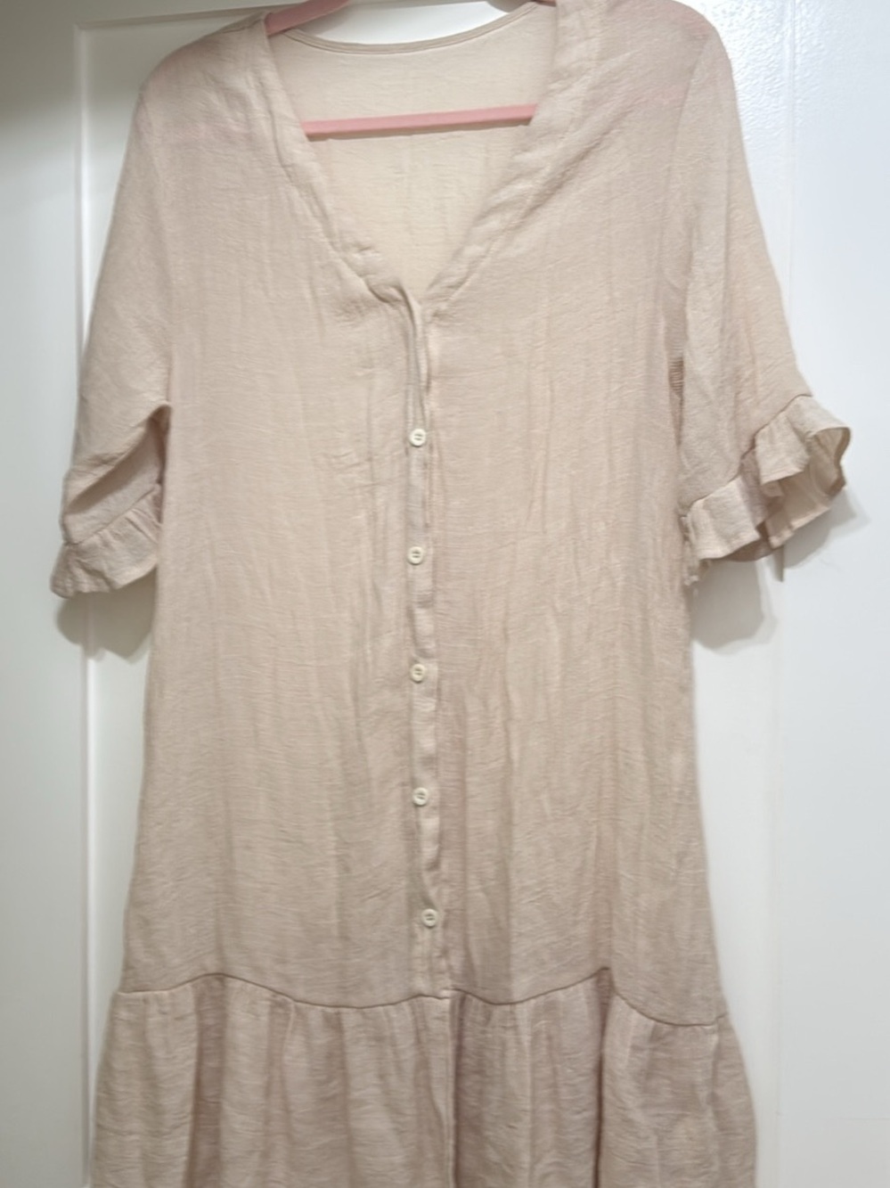 Light Cream Button-Front Ruffle Sleeve Tunic Top